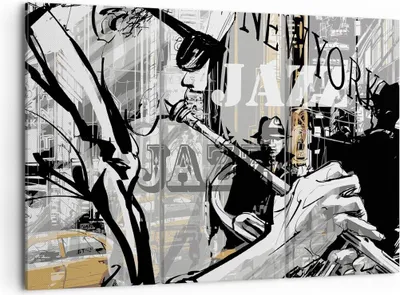 Produktbild von Bild auf Leinwand - Leinwandbild - Jazz Musik Musiker - 105x70cm - Wand Bild - Wanddeko - Leinwanddruck - Bilder - Kunstdruck - Wanddekoration - Leinwand bilder - Wandkunst - CE105x70-3792