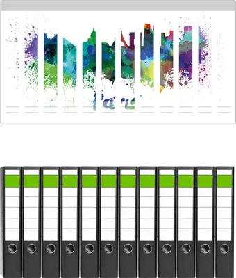 Produktbild von Wallario 12 Stück schmale Ordner inkl. Klebeetiketten mit Motive Städte als Aquarell - Skyline von Paris -  Set mit Rückenschildern / Ordnerrücken Stickern