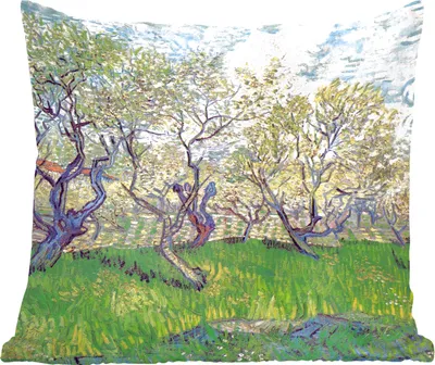 Produktbild von MuchoWow® Zierkissen Sofakissen Wohnzimmer Dekokissen 45x45 cm Obstgarten mit blühenden Pflaumen - Gemälde von Vincent van Gogh - Schlafpolster - Polster für das Sofa