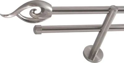 Produktbild von Gardinenstange Set Edelstahl Look Metall Ø 16mm zur Wandbefestigung 2-lauf Modern Flamme, Länge wählbar H22 E24 E17
