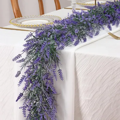 Image de Guirlande de lavande artificielle, couleur lilas, longueur 1,8 mètre, résistante aux intempéries, idéale pour la décoration de mariages, de jardins et d'intérieurs