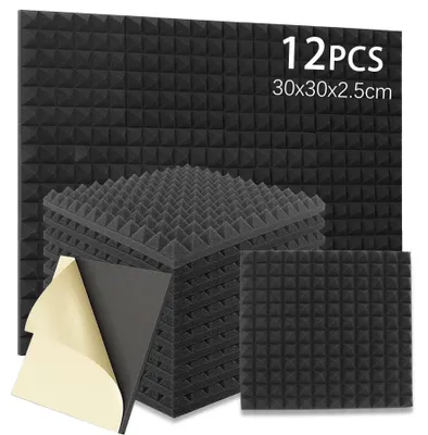 Productafbeelding van Zelfklevende akoestische schuimpanelen, geluidsabsorberend, 30x30x2,5 cm, 12 stuks, voor verbetering van de akoestiek in een ruimte