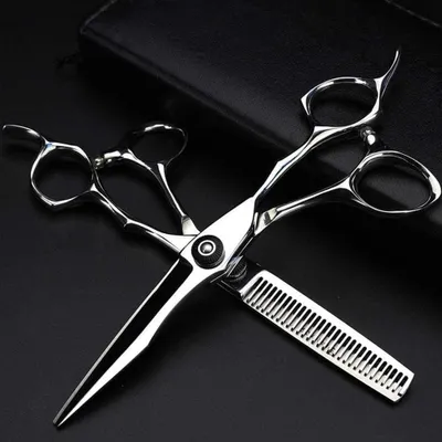 Immagine prodotto di Set di strumenti per parrucchieri, composto da forbici professionali per capelli, forbici per taglio e forbici smussanti, colore argento, set da 6 pollici