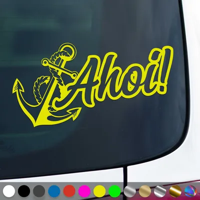 Produktbild von PantherPixel Ahoi Aufkleber Anker Seemannsgruß Moin Nordsee Ostsee Sticker Auto Geschenkidee Farbe Neon-Gelb