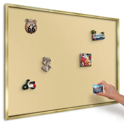 Produktbild von Magnettafel 100x70 cm mit goldenem Rahmen - Magnetische Metalltafel, Magnetpinnwand zur Wandmontage für Wohnzimmer, Küche, Flur, Kinderzimmer und Büro - Beige-gelb