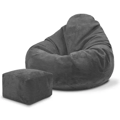Produktbild von Dreamroots Bean Bag 70x70x70 cm Sitzsack Kinder mit Lehne und Hocker und Bezug Sitzkissen Boden Chill Sack Sitzsack mit Füllung, Granite Gray