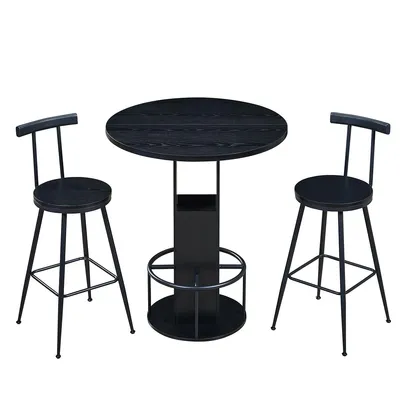 Produktbild von 3-tlg Bartisch-Set mit 31,5-Zoll Küchentisch und 2 Barstühlen für Esszimmer Bars Schwarz