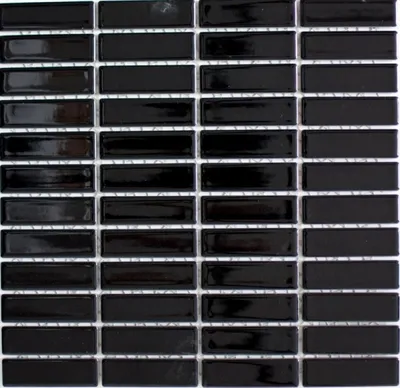 Produktbild von Mosaik Fliese Keramik Stäbchen schwarz glänzend Duschrückwand MOS24-0302