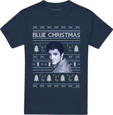 Immagine prodotto di Elvis Presley - Maglietta "Blue Ugly Christmas" per uomo/donna Unisex TV32646 (4XL) (blu navy)