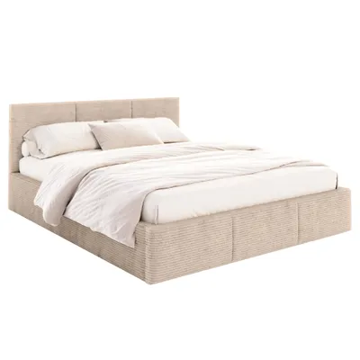 Produktbild von FDM Bett Fresia Cord 180x200 cm Polsterbett mit Lattenrost aus Metall Bettkasten Stauraumbett Samt beige
