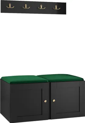 Produktbild von MIRJAN24 Garderoben-Set Orion Ramiro VI, Schuhschrank, Kleiderhakenbrett, 2x Sitzpaneel 42x42, Metallgriffe, 4 Kleiderhaken (Farbe: Schwarz, Manila 35)