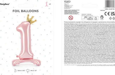 Zdjęcie produktu dla Jasnoróżowy balon foliowy nr 1 stojący 84 cm