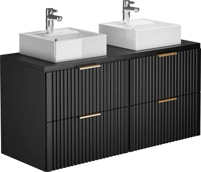 Produktbild von Rillenförmiger Wandbadezimmerschrank mit Aufsatzwaschbecken - Schwarz - 120 cm breit - ZEVARA