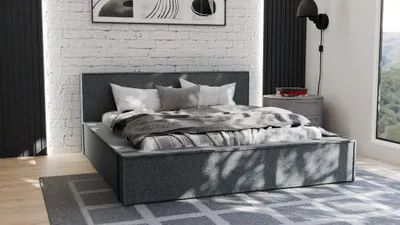 Produktbild von Polsterbett Doppelbett Bett ALDANA 160x200cm in Stoff Puente Dunkelgrau