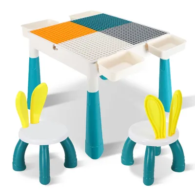Produktbild von Jayseuw Kindertisch Mit Stühle Mit 251 Stück Bausteine Kindermöbel set Kindertisch Kleinkind Spieltisch Mehrzweck Tabelle Zum