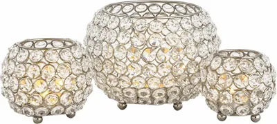 Produktbild von Soma Kerzenhalter 24-teilig Set 3 x 8 VE Teelichthalter Crystal Kerzenständer gold o. silber Vintage Kris silber