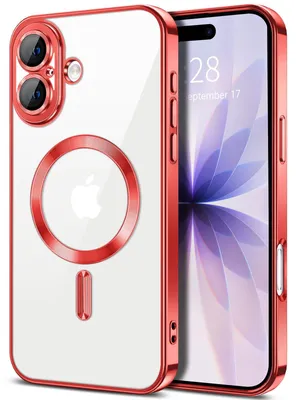 Image de Coque souple transparente pour iPhone 17, protection de l'appareil photo, compatible avec MagSafe, coque de téléphone en TPU électroplaqué, rouge