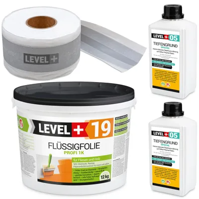 Obrázok produktu pre Hydroizolačná súprava Tekutá fólia 12kg Páska 15mb Základný náter 2L Balkón Kúpeľňa LEVEL+ SET525