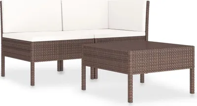 Produktbild von vidaXL 3-tlg. Garten-Lounge-Set mit Auflagen Poly Rattan Braun