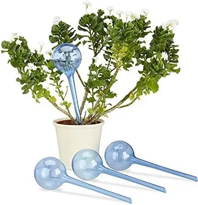 Produktbild von Relaxdays Bewässerungskugeln, 4er Set, Dosierte Bewässerung, 2 Wochen, Versenkbar - Deko, Topfpflanzen, Kunststoff, Blau
