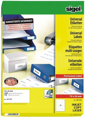 Produktbild von Etiketten Inkjet/Laser Kopier 70x36mm VE=10x2400 Stück (100 Blatt) weiß