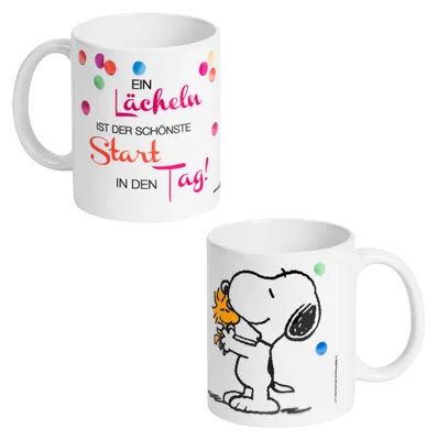 Produktbild von The Peanuts Tasse Snoopy - Ein Lächeln ist der schönste Start in den Tag! Kaffeetasse Becher Kaffeebecher aus Keramik Weiß 320 ml