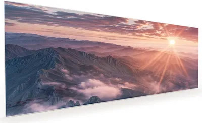 Produktbild von Küchenrückwand Spritzschutz Glas mit Motiv Sonnenaufgang Berge 40 x 40 cm