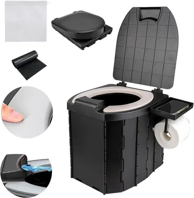 Obrázok produktu pre Prenosné toalety – vhodné na kempovanie – vysoká nosnosť – výška 32,5 cm – čierna farba