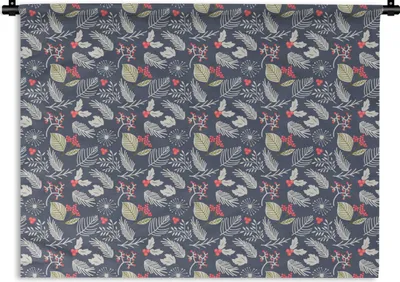 Produktbild von MuchoWow® Wandteppich Wandbehang Pflanzen - Beere - Winter - Muster 150x112.50 cm Tapisserie Dekoration Wandtuch - Wanddecke - Wandteppiche