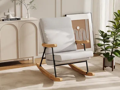Obrázek produktu pro Houpací křeslo ProximaX, šedé, potah z lnu a bavlny, relaxační křeslo s vysokým opěradlem, nosnost až 120 kg, moderní houpací křeslo do obývacího pokoje/ložnice/kanceláře, 94 x 97,5 x 64,5 cm