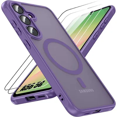Image de Coque et 2 Verres Trempés pour Samsung Galaxy A56 5G, avec Anneau Magnétique et Protection Caméra - Violet