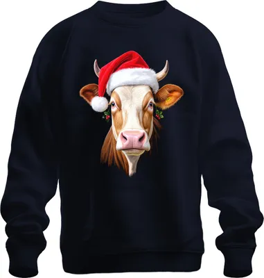 Produktbild von Weihnachtskuh Nikolausmütze Bauernhof Geschenk niedlich lustig Uni Sweatshirt Pullover, Navy, M
