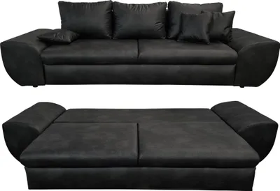 Produktbild von Big-Sofa mit Schlaffunktion und Bettkasten XXL Couch im Vintage Look in Schwarz / 18010