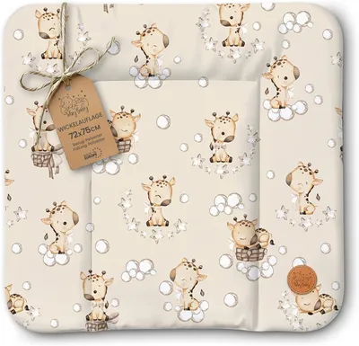 Immagine prodotto di Tavola da cambio pannolino, 75x72 cm, impermeabile, lavabile, con motivo delle giraffe, ideale per i viaggi
