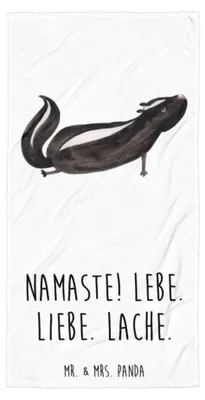 Produktbild von Mr. & Mrs. Panda Strandtuch Stinktier Yoga - Weiß - Geschenk, Wildtier, Liebe, Namaste, Saugstarkes Handtuch, Frotteehandtuch, Duschhandtuch, Duschtuch, Lebe