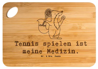 Produktbild von Mr. & Mrs. Panda Schneidebrett Fuchs Tennis spielen - Transparent - Geschenk, Tennisverein, Holzbrettchen, Turnier, Holzbrett, holzschneidebrett, Ballsportart, Tennisclub