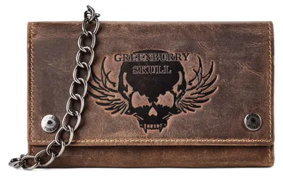 Zdjęcie produktu dla Skórzany portfel motocyklowy Greenburry Vintage RFID z łańcuchem BV-1820S-25-Skull