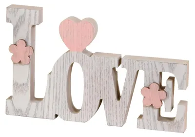 Productafbeelding van Decoratie Love van hout, 20,5 x 12,2 x 3 cm, wit