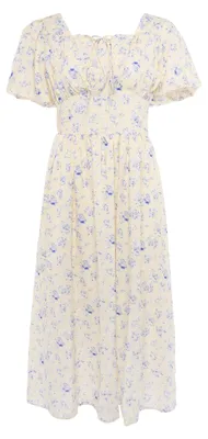 Produktbild von Damen Kleid gelb XXS mit eckigem Ausschnitt und kurzen Puffärmeln