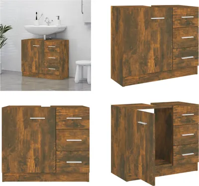 Zdjęcie produktu dla vidaXL Szafka pod umywalkę dąb wędzony 63x30x54 cm materiał drewnopochodny - Szafka pod umywalkę - Szafki pod umywalkę - Szafka łazienkowa - Szafka podumywalkowa