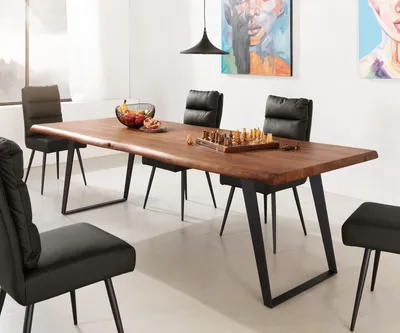 Produktbild von DELIFE Esstisch Edge 260x100 XL Akazie Braun Metall Schräg Live-Edge