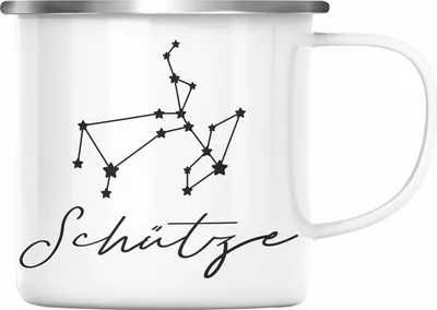 Produktbild von Trendation - Schütze Sternzeichen Emaille Tasse Geschenk Horoskop Tierkreiszeichen (Silber)
