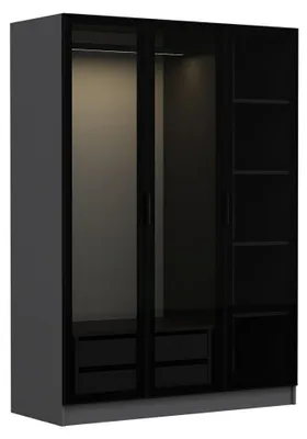Produktbild von Gerrei - Kleiderschrank 3-türig, 135x52 cm, Anthrazit Schwarz, Garderobe