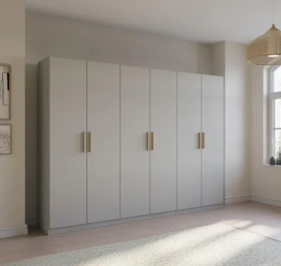 Produktbild von Kleiderschrank Drehtürenschrank Quadra-Spin | 6-türig | seidengrau | 271x210 | Griff Skandi