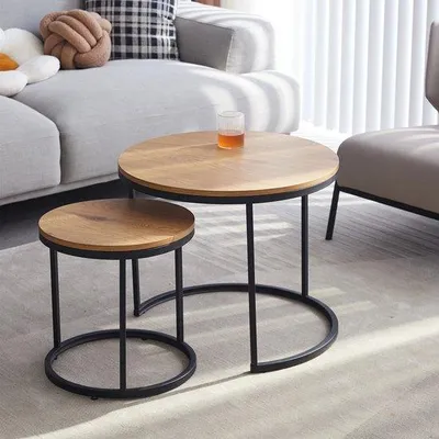 Immagine prodotto di Tavolo da pranzo rotondo - Set da tavola da 2 pezzi - Tavolino rotondo - Tavolino di appoggio - Tavolo in legno - 60 cm e 40 cm