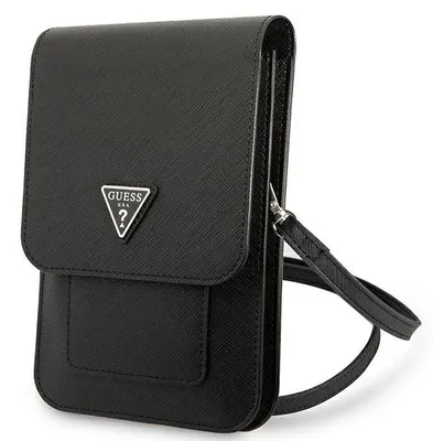 Productafbeelding van Guess Guwbsatmbk handtas, zwart/zwart, saffiano leer, driehoekig model