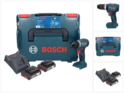 Zdjęcie produktu dla Bosch GSR 18V-45 akumulatorowa wiertarko-wkrętarka 18 V 45 Nm ( 06019K3203 ) bezszczotkowa + 2x akumulator 2,0 Ah + ładowarka + L-Boxx