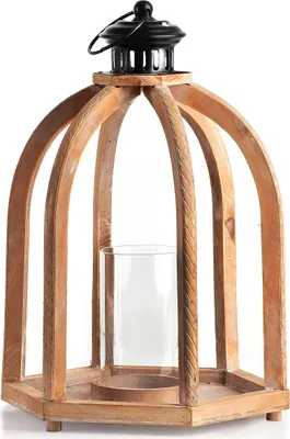 Productafbeelding van Windlicht van hout, model LOKKE, lantaarn, 29x25,5x41,5 cm, naturel, 1 stuk