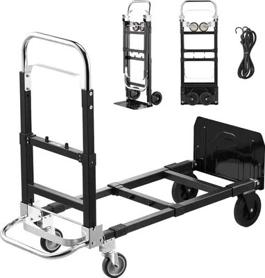 Zdjęcie produktu dla Wózek transportowy SucceBuy 2 w 1, składany, udźwig 227 kg w trybie 4-kołowym, wszechstronny wózek transportowy z regulowanym uchwytem, wózek ręczny do przeprowadzek, biura i magazynu
