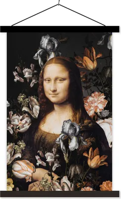Produktbild von MuchoWow® Textilposter Mona Lisa - Leonardo da Vinci - Blumen 40x60 cm mit schwarzem Rahmen - Wanddekorationen
